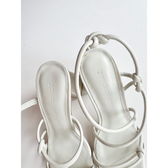 NWOB SONG OF STYLE Noelle White Leather Knotted Block Heel Sandals, Size 5.5 - Picture 3 of 14